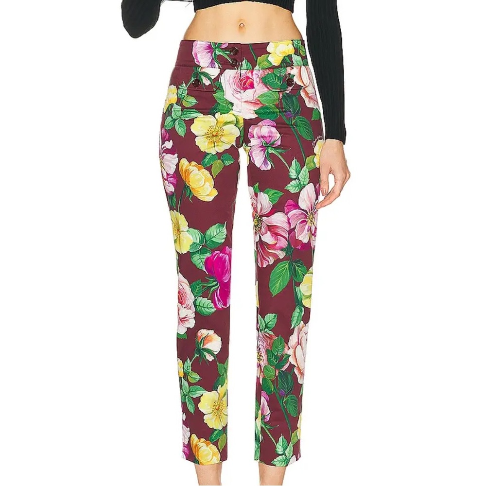 Dolce & Gabbana Floral Print Pants Camelia/Rust, Size 38 IT - Perfect Kini - NWT